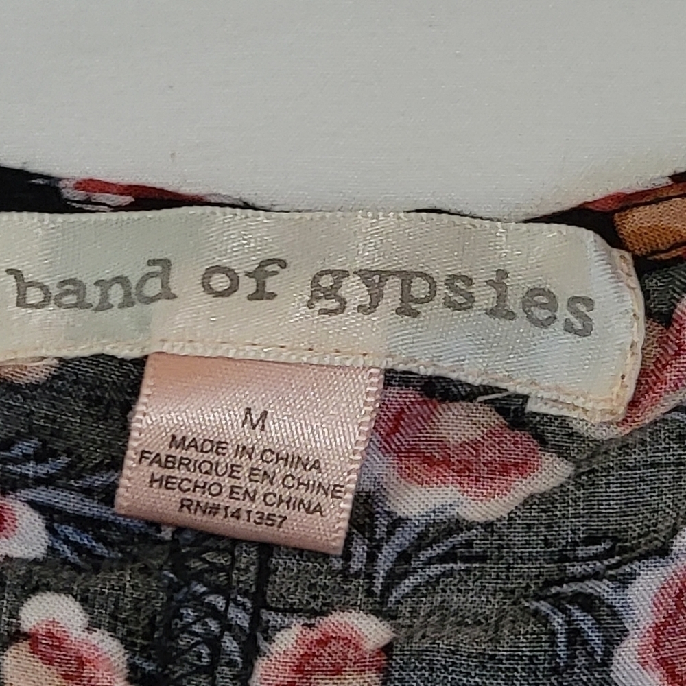 Band of gypsies viscose black red floral corset lace back button down dress M - Picture 5 of 13